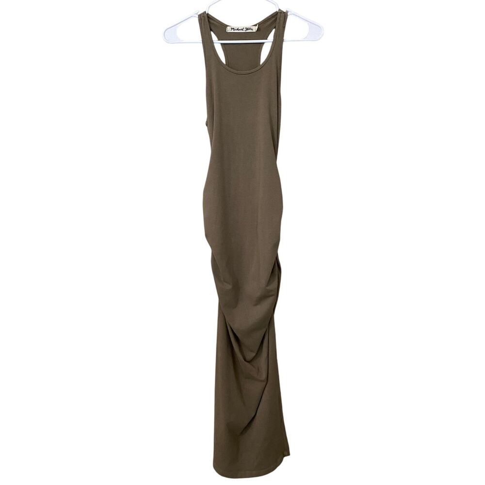 Michael Stars Racerback Midi Dress Medium Olive Green Jersey Tank Dress Neutral - Picture 3 of 10